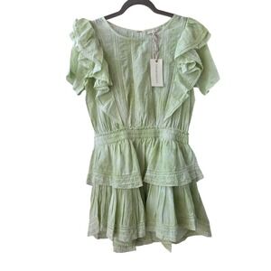 LoveShackFancy NATASHA Mini Dress Sz L Moss Ruffle Cottagecore Fairycore Regency